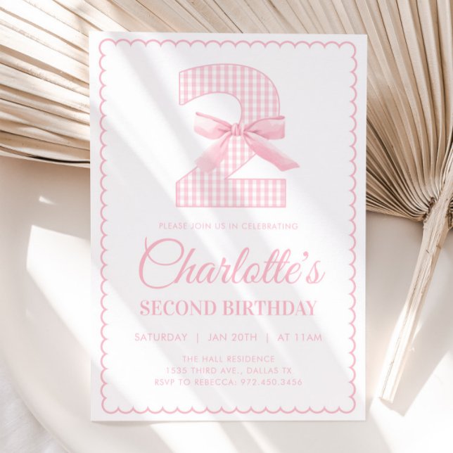 Coquette PINK BOW 2nd Birthday Invitation (Creator Uploaded)