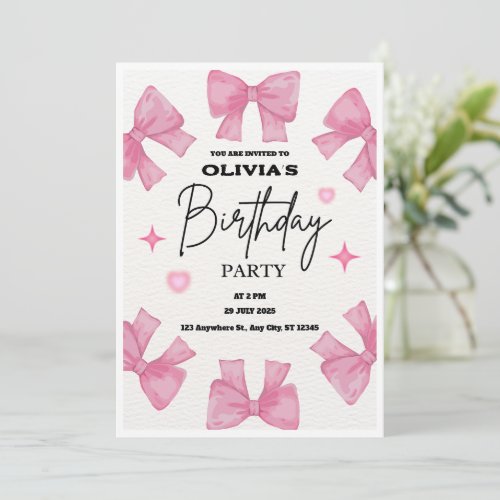 Coquette Pink Bow Aesthetic Birthday Invitation
