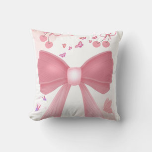 Coquette Pink Bow and Cherries Aesthetic Collage – Throw Pillow