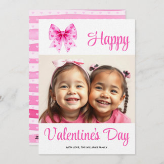 Coquette pink bow and hearts Valentine's Day photo Holiday Card