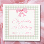 Coquette Pink Bow And Sage Gingham 21st Birthday Napkins<br><div class="desc">Embrace the whimsical charm of your inner child with our Coquette 21st Birthday Party napkin! This delightful design features a single light pink bow against a sage green gingham background, capturing the essence of Balletcore Elegance and coquette aesthetics in a playful and childlike way. Set the tone for a joyous...</div>