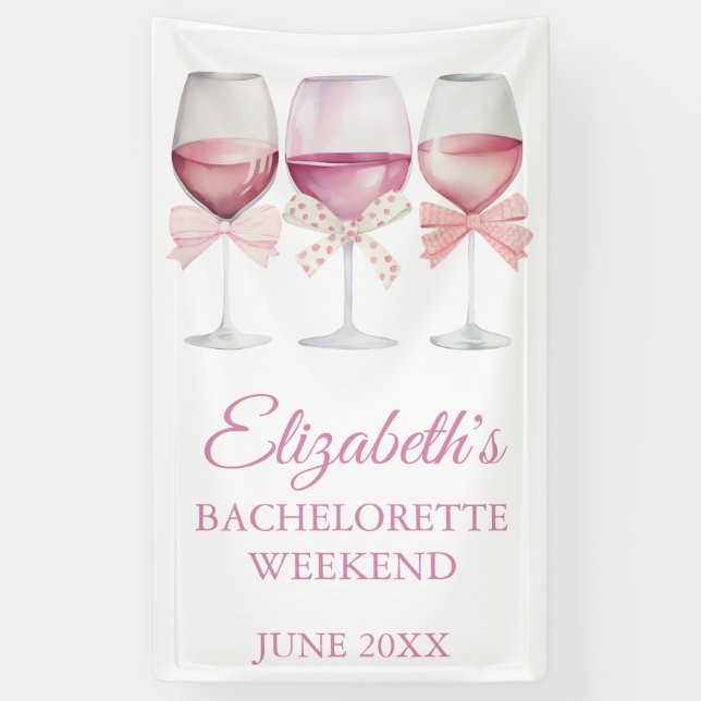 Coquette Pink Bow and Wine Bachelorette Banner (Vertical)