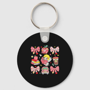 Coquette Pink Bow Apple Teacher Appreciation Valen Keychain