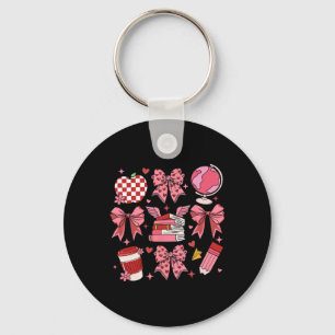 Coquette Pink Bow Apple Teacher Appreciation Valen Keychain