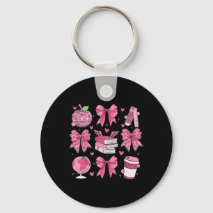Coquette Pink Bow Apple Teacher Appreciation Valen Keychain