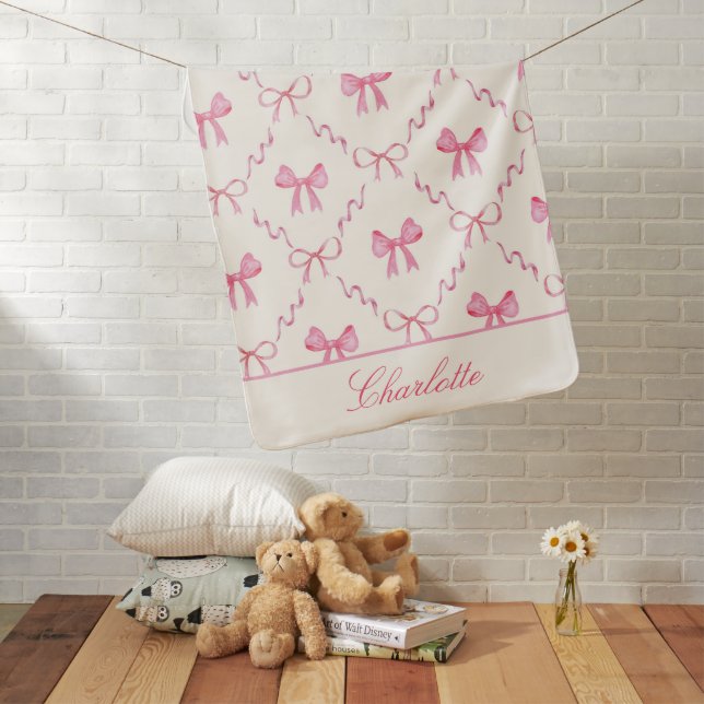 Coquette Pink Bow Baby Blanket (In Situ)