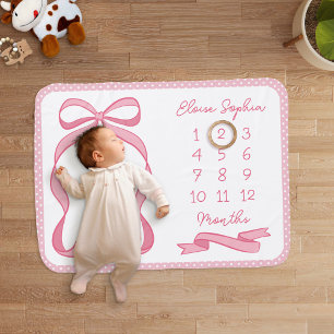 Coquette Pink Bow Baby Girl Milestone Blanket