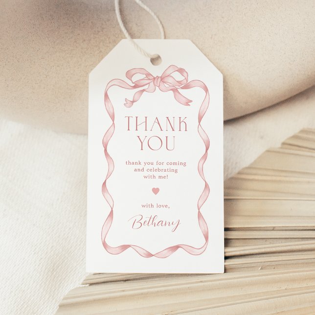 Coquette Pink Bow Baby Girl Thank You Gift Tags (Creator Uploaded)