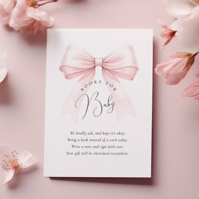 Coquette Pink Bow Baby Shower Books for Baby Enclosure Card (Creator Uploaded)