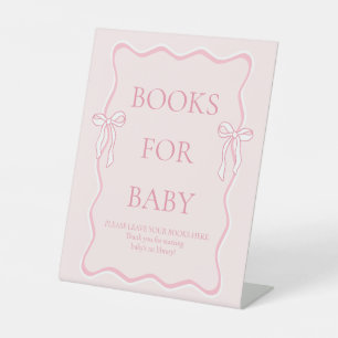 Coquette Pink Bow Baby Shower Books for Baby Pedestal Sign