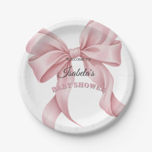 Coquette Pink Bow Baby Shower Girl Elegant Party Paper Plates