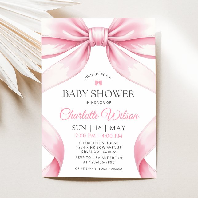  Coquette Pink Bow Baby Shower Invitation (Creator Uploaded)
