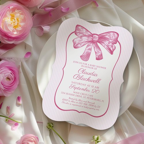 Coquette Pink Bow Baby Shower Invitation