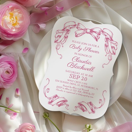 Coquette Pink Bow Baby Shower Invitation