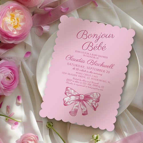 Coquette Pink Bow Baby Shower Invitation