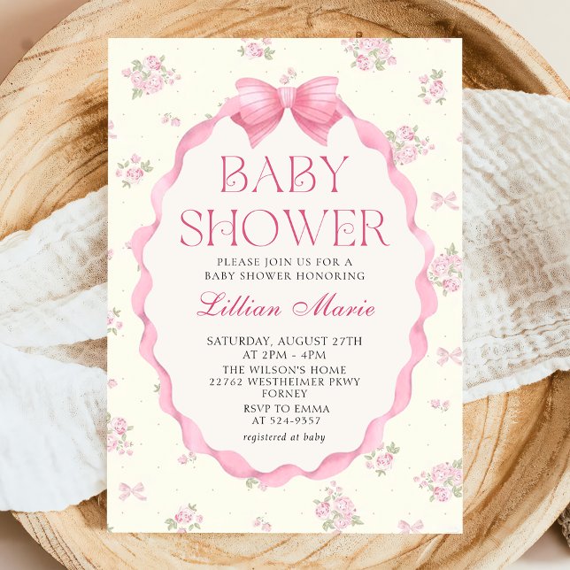 Coquette Pink Bow Baby Shower Invitation (Creator Uploaded)