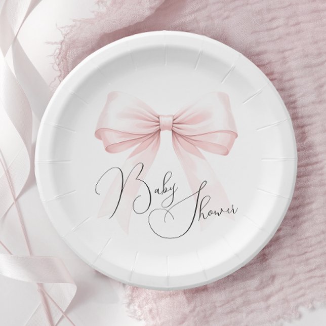 Coquette Pink Bow Baby Shower Paper Plates (Creator Uploaded)