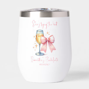 Coquette Pink Bow Bachelorette Party  Thermal Wine Tumbler