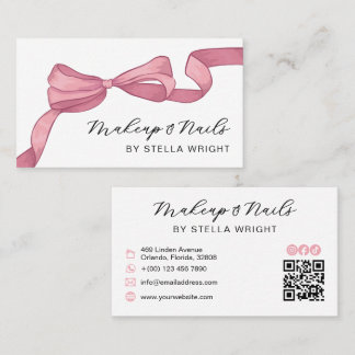Coquette Pink Bow Beauty QR Code Business Card