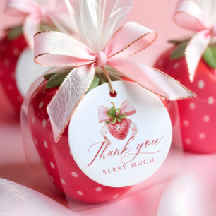 Coquette Pink Bow Berry Baby Shower Favor Tags