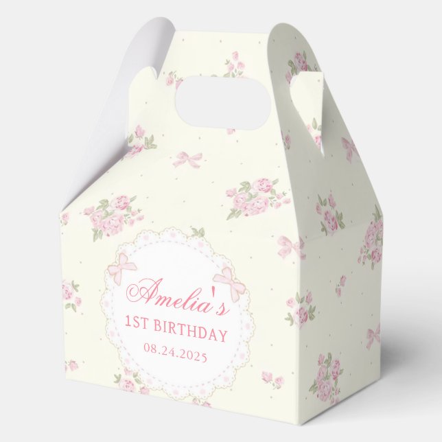Coquette Pink Bow Birthday Favor Boxes (Front)