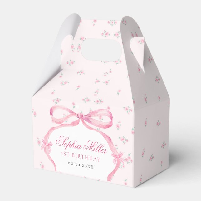 Coquette Pink Bow Birthday Favor Boxes (Front Side)