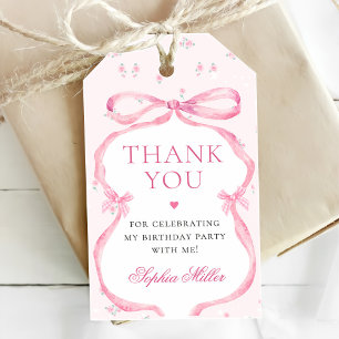 Coquette Pink Bow Birthday Gift Tags