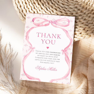 Coquette Pink Bow Birthday Thank You Card