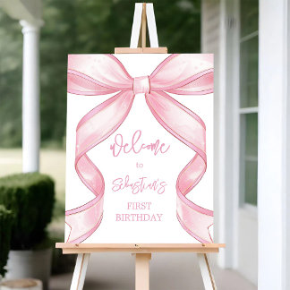 Coquette Pink Bow Birthday Welcome Sign