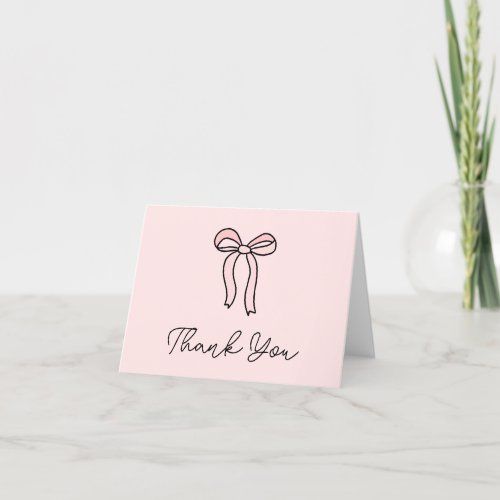 Coquette Pink Bow Blank Folded Thank You Card