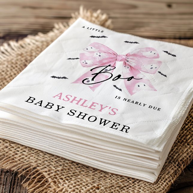 Coquette Pink Bow Boo Baby Shower  Napkins (Little Boo is Almost Due Baby Shower Paper Napkin, Croquette Pink Bow Halloween Little Boo Napkin)