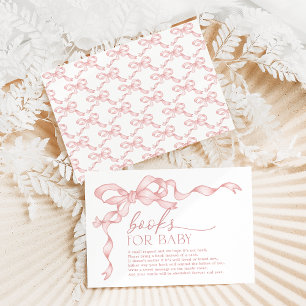 Coquette Pink Bow Books for Baby Girl Shower Enclosure Card