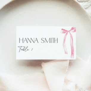 Coquette Pink Bow Bridal Name Seating Place Card