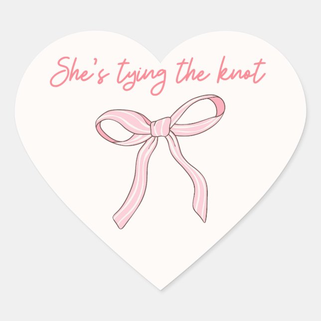 Coquette Pink Bow Bridal Shower Favor Heart Sticker (Front)