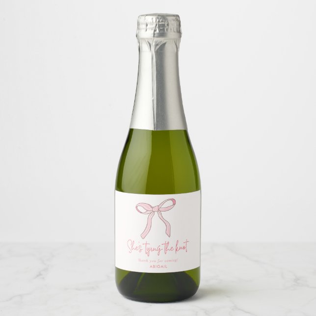 Coquette Pink Bow Bridal Shower Favor Sparkling Wine Label (Front)