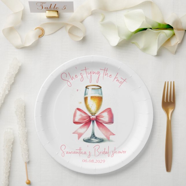 Coquette Pink Bow Bridal shower Paper Plates (Wedding)