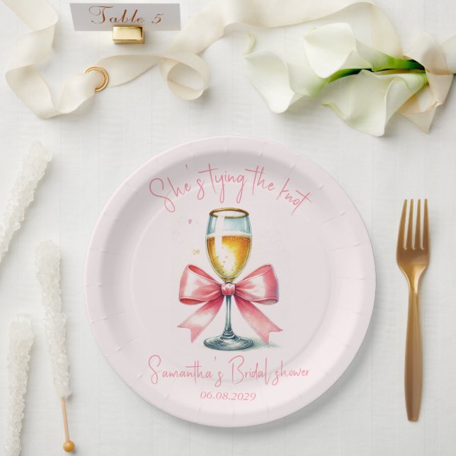 Coquette Pink Bow Bridal shower Paper Plates (Wedding)