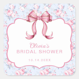 Coquette Pink Bow Bridal Shower Square Sticker