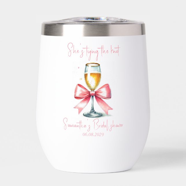 Coquette Pink Bow Bridal shower Thermal Wine Tumbler (Front)