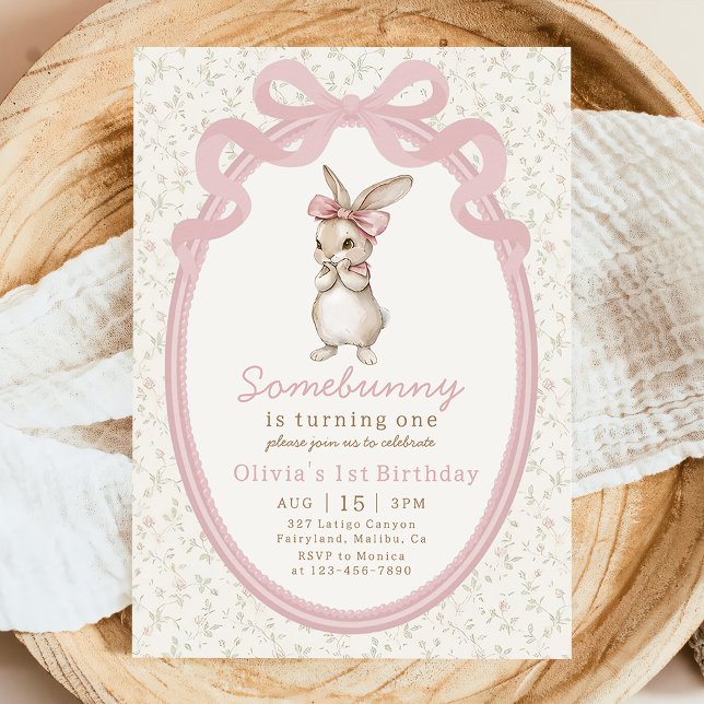 Coquette Pink Bow Bunny Baby Shower Invitation (Creator Uploaded)