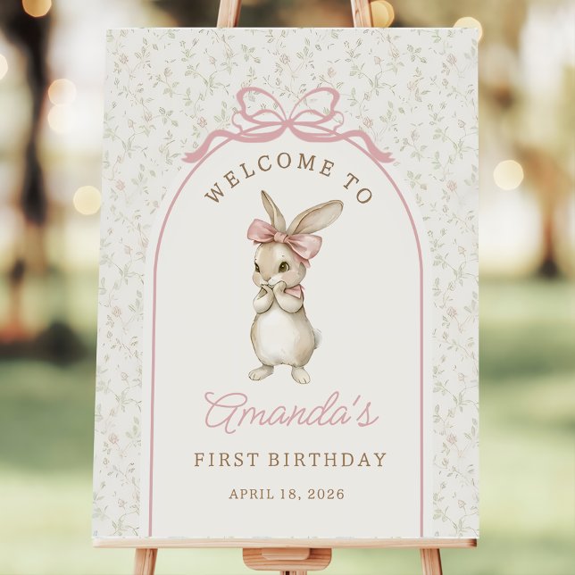 Coquette Pink Bow Bunny Birthday Welcome Foam Board (Creator Uploaded)