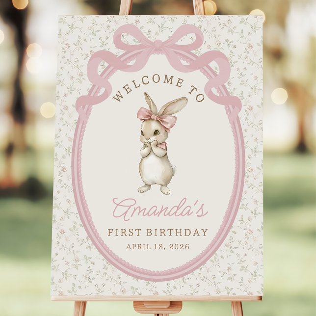 Coquette Pink Bow Bunny Birthday Welcome Foam Board (Creator Uploaded)