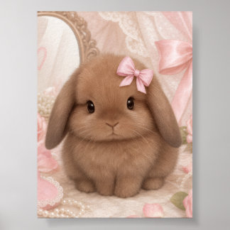 coquette pink bow bunny magnet poster