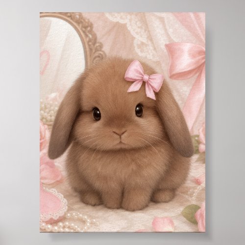 coquette pink bow bunny magnet  poster
