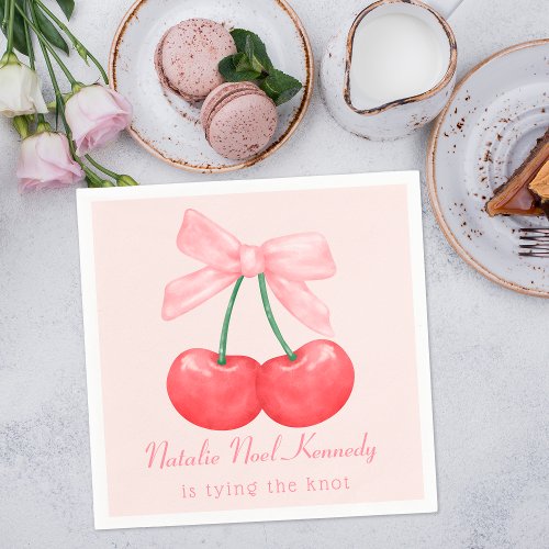 Coquette Pink Bow Cherries Aesthetic Fancy Girly Napkins
