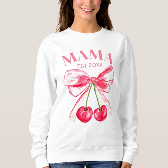 Coquette Pink Bow Cherries Cute Mom Aesthetic Sweatshirt (Front)