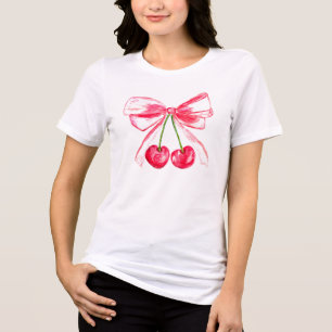 Coquette Pink Bow Cherries Cute Mom Aesthetic Tri-Blend Shirt