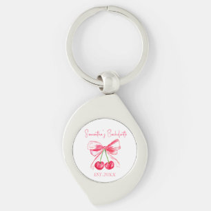 Coquette Pink Bow Cherry Bachelorette Party Keychain