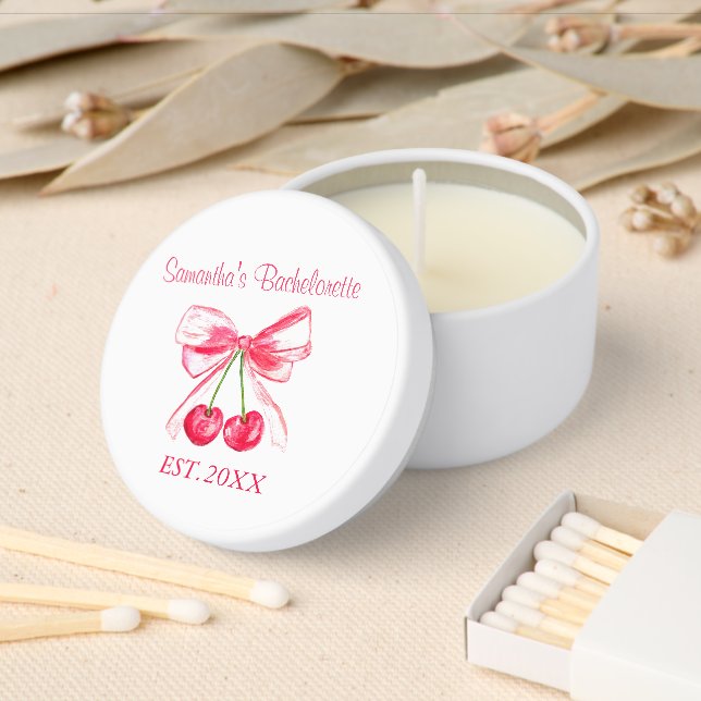 Coquette Pink Bow Cherry Bachelorette Party  Mini Candle Favors (Insitu)