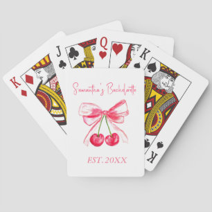 Coquette Pink Bow Cherry Bachelorette Party Poker Cards
